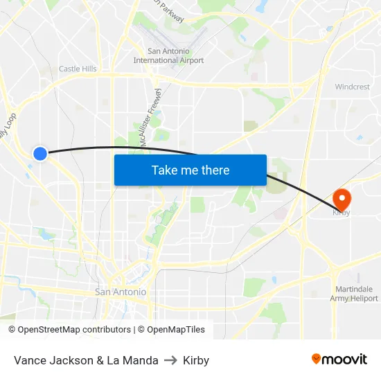 Vance Jackson & La Manda to Kirby map