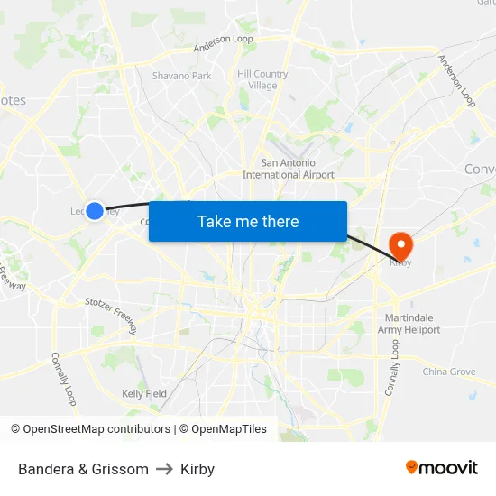 Bandera & Grissom to Kirby map