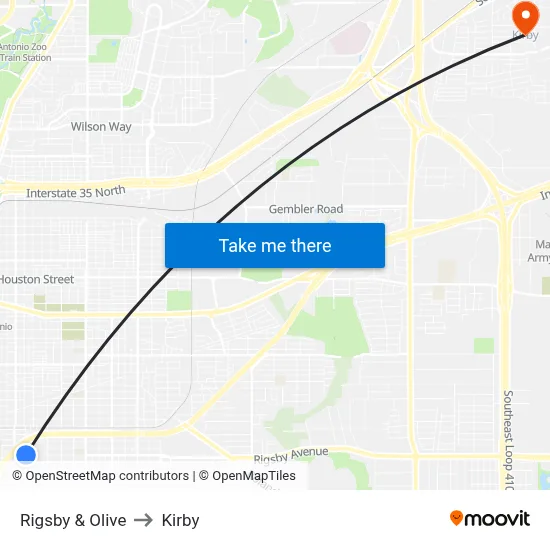 Rigsby & Olive to Kirby map