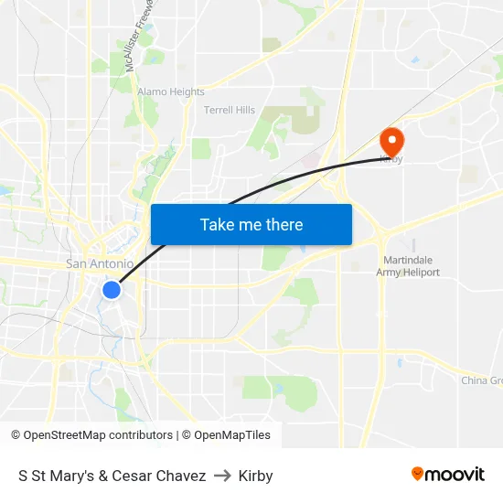 S St Mary's & Cesar Chavez to Kirby map