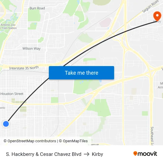 S. Hackberry & Cesar Chavez Blvd to Kirby map