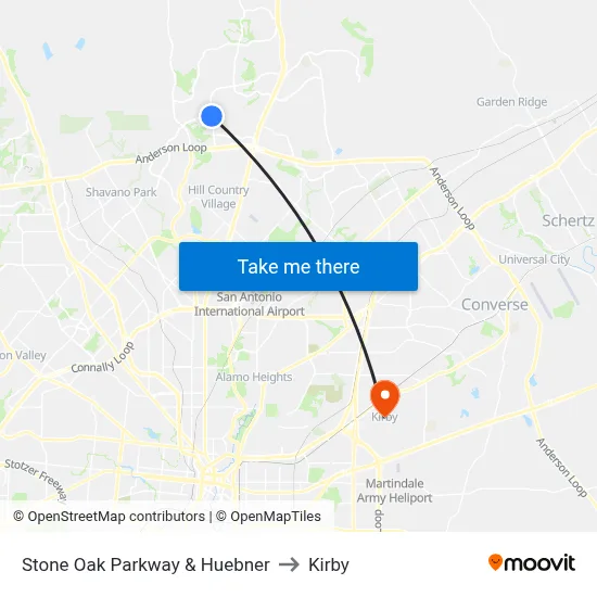 Stone Oak Parkway & Huebner to Kirby map