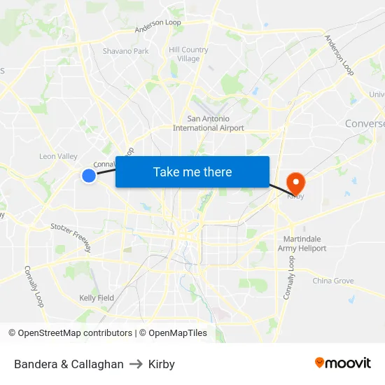 Bandera & Callaghan to Kirby map
