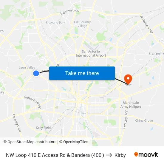 NW Loop 410 E Access Rd & Bandera (400') to Kirby map
