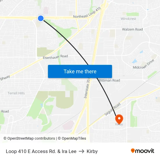 Loop 410 E Access Rd. & Ira  Lee to Kirby map