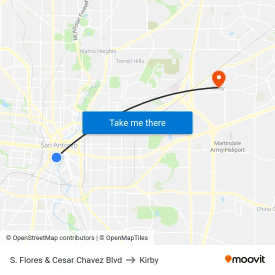 S. Flores & Cesar Chavez Blvd to Kirby map