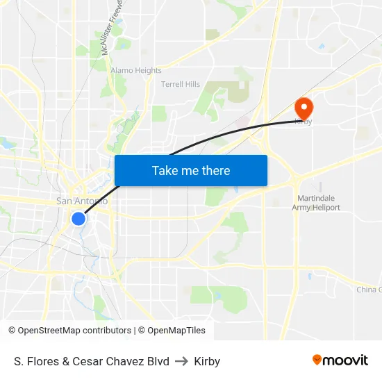 S. Flores & Cesar Chavez Blvd to Kirby map