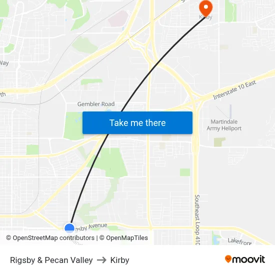 Rigsby & Pecan Valley to Kirby map
