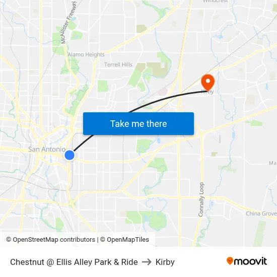 Chestnut @ Ellis Alley Park & Ride to Kirby map