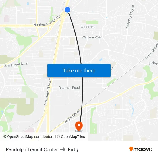 Randolph Transit Center to Kirby map