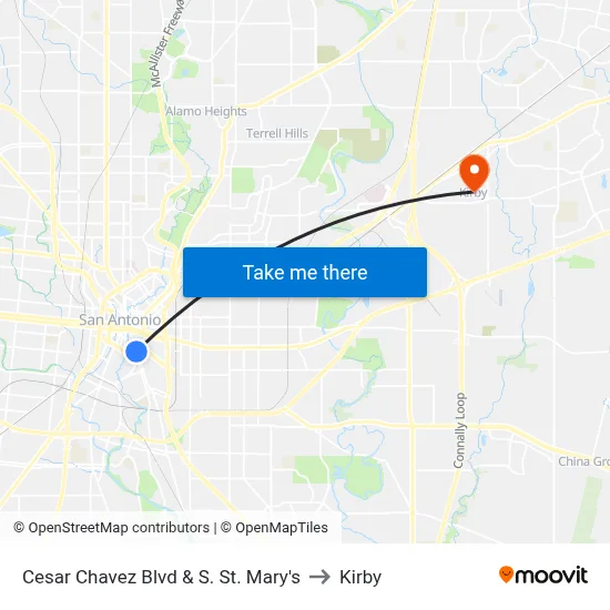 Cesar Chavez Blvd & S. St. Mary's to Kirby map