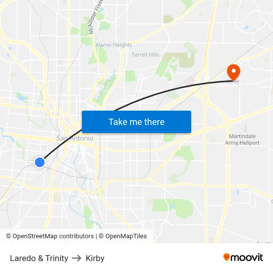Laredo & Trinity to Kirby map