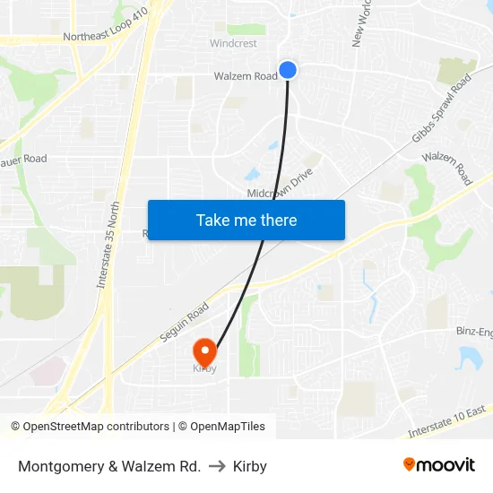 Montgomery & Walzem Rd. to Kirby map