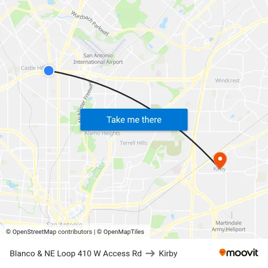 Blanco & NE Loop 410 W Access Rd to Kirby map