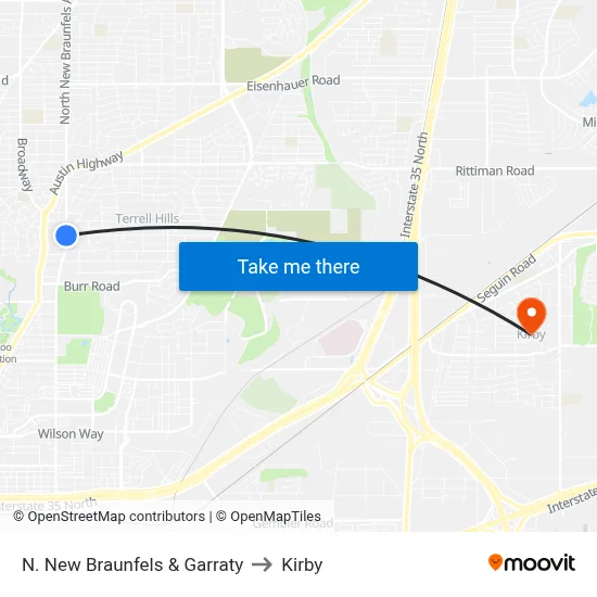 N. New Braunfels & Garraty to Kirby map