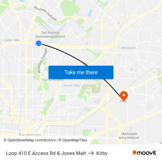 Loop 410 E Access Rd & Jones Malt to Kirby map