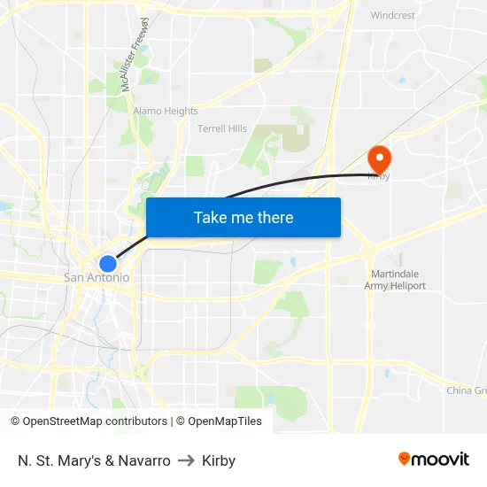 N. St. Mary's & Navarro to Kirby map