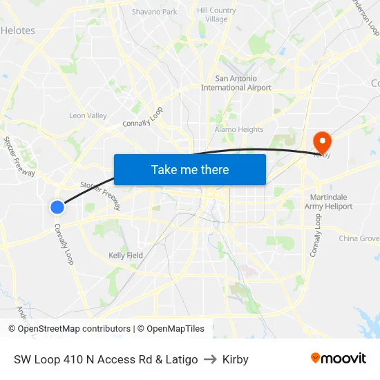 SW Loop 410 N Access Rd & Latigo to Kirby map