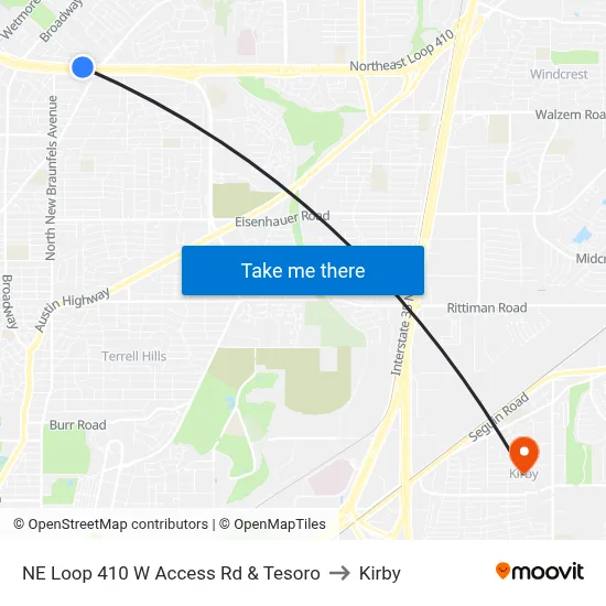 NE Loop 410 W Access Rd & Tesoro to Kirby map