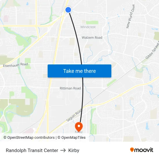 Randolph Transit Center to Kirby map