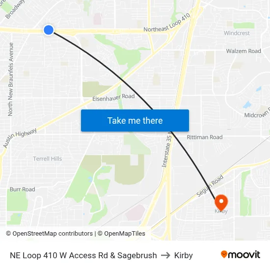 NE Loop 410 W Access Rd & Sagebrush to Kirby map
