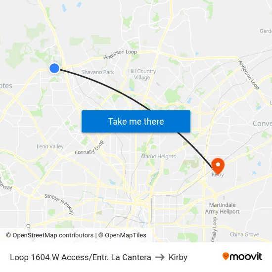 Loop 1604 W Access/Entr. La Cantera to Kirby map