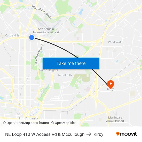 NE Loop 410 W Access Rd & Mccullough to Kirby map
