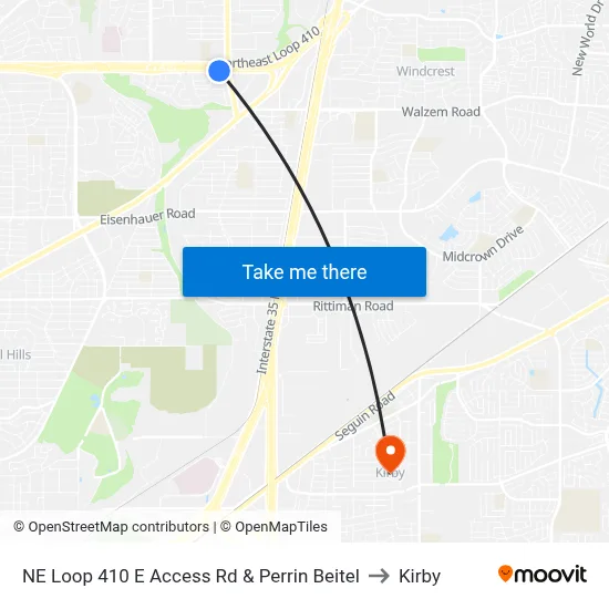NE Loop 410 E Access Rd & Perrin Beitel to Kirby map