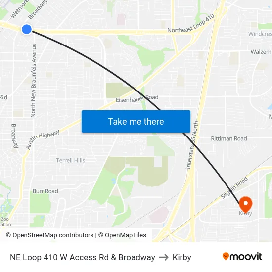 NE Loop 410 W Access Rd & Broadway to Kirby map