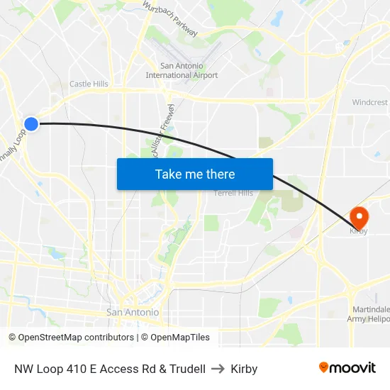 NW Loop 410 E Access Rd & Trudell to Kirby map