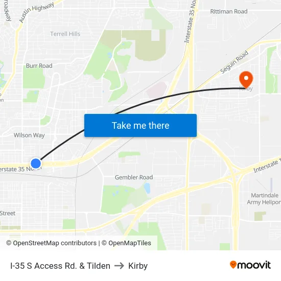 I-35 S Access Rd. & Tilden to Kirby map