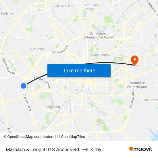 Marbach & Loop 410 S Access Rd. to Kirby map
