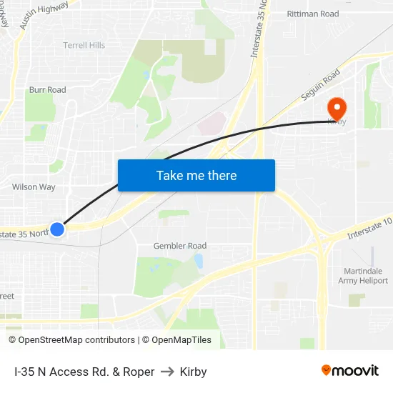 I-35 N Access Rd. & Roper to Kirby map
