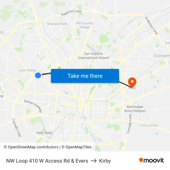 NW Loop 410 W Access Rd & Evers to Kirby map