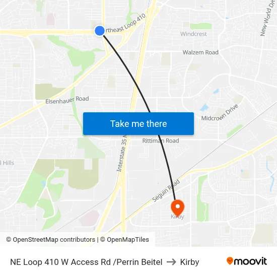 NE Loop 410 W Access Rd /Perrin Beitel to Kirby map