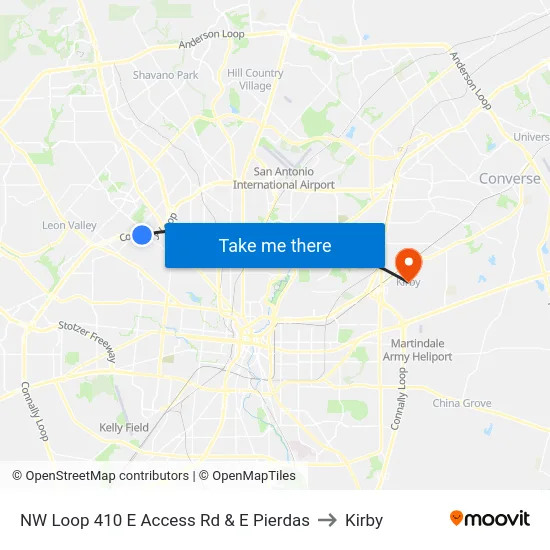 NW Loop 410 E Access Rd & E Pierdas to Kirby map