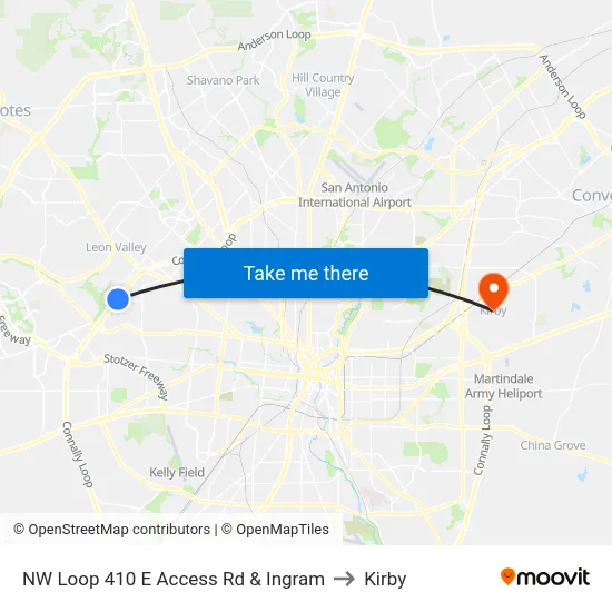 NW Loop 410 E Access Rd & Ingram to Kirby map