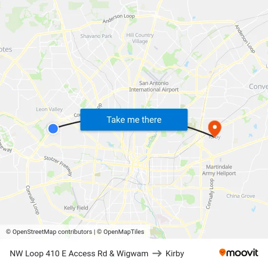 NW Loop 410 E Access Rd & Wigwam to Kirby map