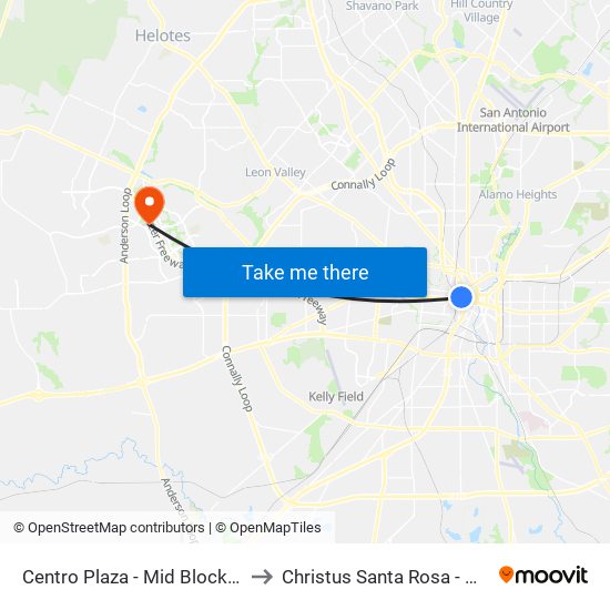 Centro Plaza - Mid Block East (Stop D) to Christus Santa Rosa - Westover Hills map