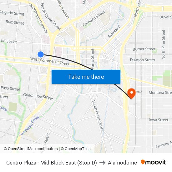 Centro Plaza - Mid Block East (Stop D) to Alamodome map