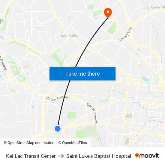 Kel-Lac Transit Center to Saint Luke's Baptist Hospital map