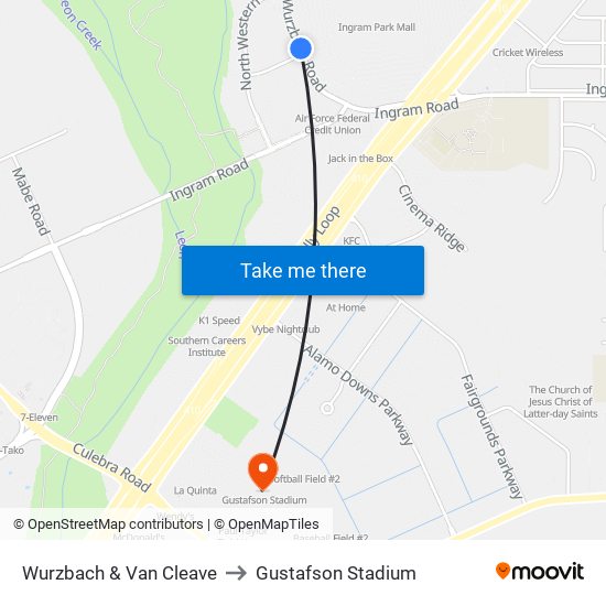 Wurzbach & Van Cleave to Gustafson Stadium map