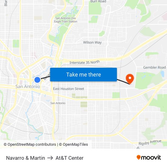 Navarro & Martin to At&T Center map