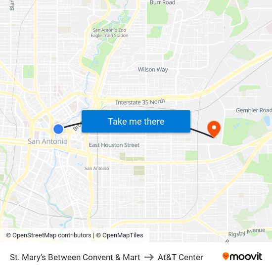 St. Mary's Between Convent & Mart to At&T Center map