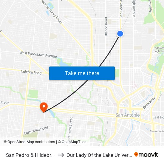 San Pedro & Hildebrand to Our Lady Of the Lake University map