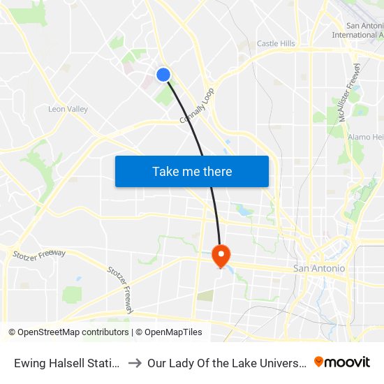 Ewing Halsell Station to Our Lady Of the Lake University map