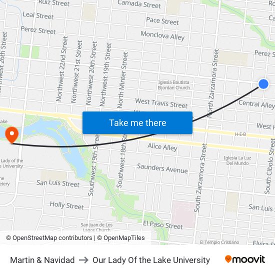 Martin & Navidad to Our Lady Of the Lake University map