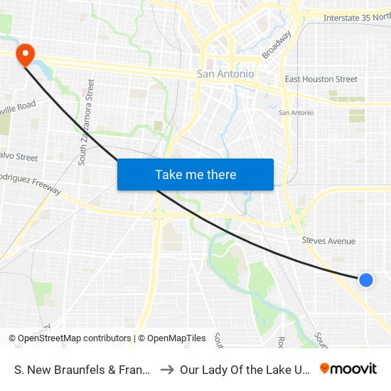 S. New Braunfels & Frances Jean to Our Lady Of the Lake University map