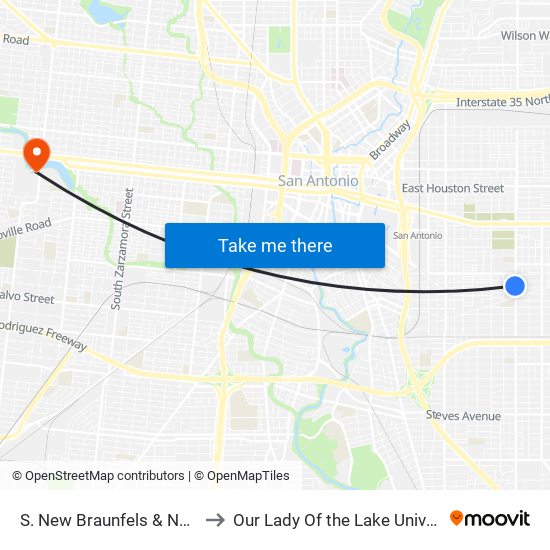 S. New Braunfels & Nelson to Our Lady Of the Lake University map