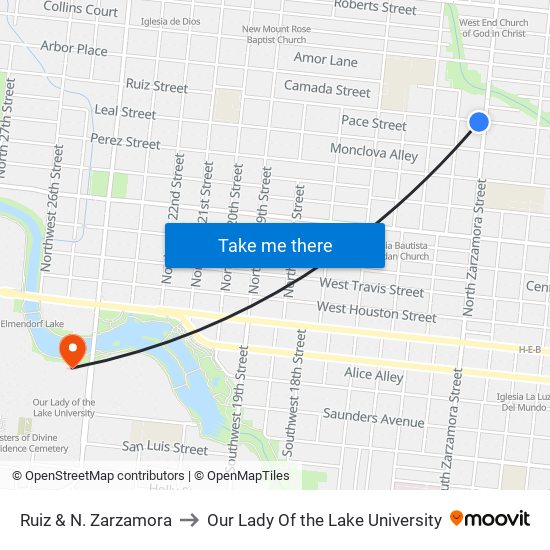 Ruiz & N. Zarzamora to Our Lady Of the Lake University map